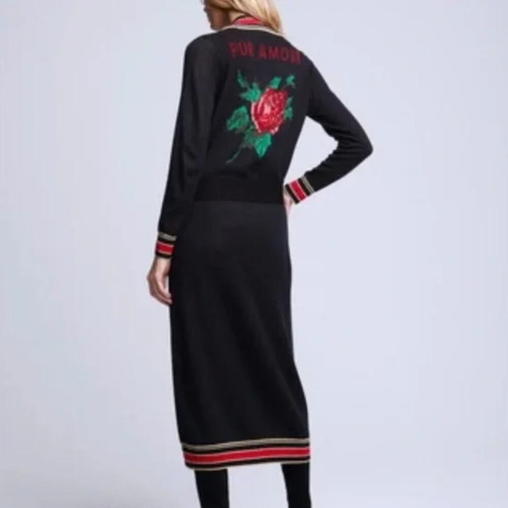 L'Agence Cleo Pur Amour Rose Intarsia Knit Belted Maxi Duster Cardigan XS NWT - Picture 3 of 12